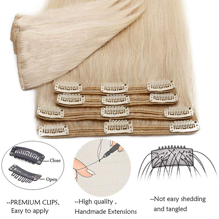 SEGO Clip in Extensions Echthaar Haarverlängerung Haarteil Doppelt 8 Tressen hitzebeständig glatt Pl