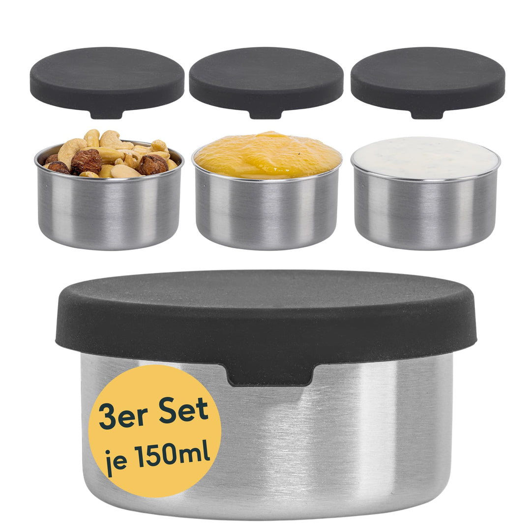 SILBERTHAL Kleine Edelstahldosen 3er Set mit Deckel Rund - Auslaufsicheres Döschen zum Lebensmittel