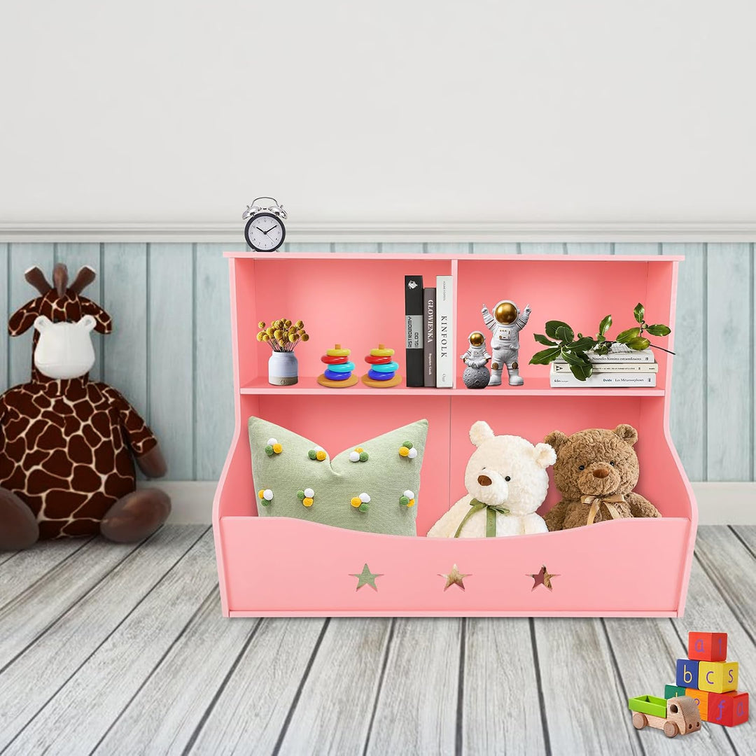 Bücherregal Holz Hellrosa aus PVC-Platte mit Schnitzmustern | zweistöckiges Würfelregal für Kinder B