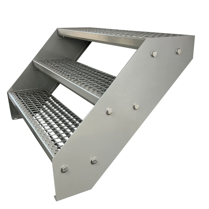 Premium Stahl Treppe Verzinkt & komplett Silber Pulverbeschichtet 3 Stufen (Breite 100 cm) (Höhe 57