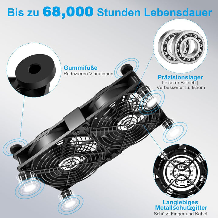 ELZO USB Ventilator, USB PC Lüfter 120mm 5V mit Stufenlose Geschwindigkeitsregelung, Leise Mini Tisc