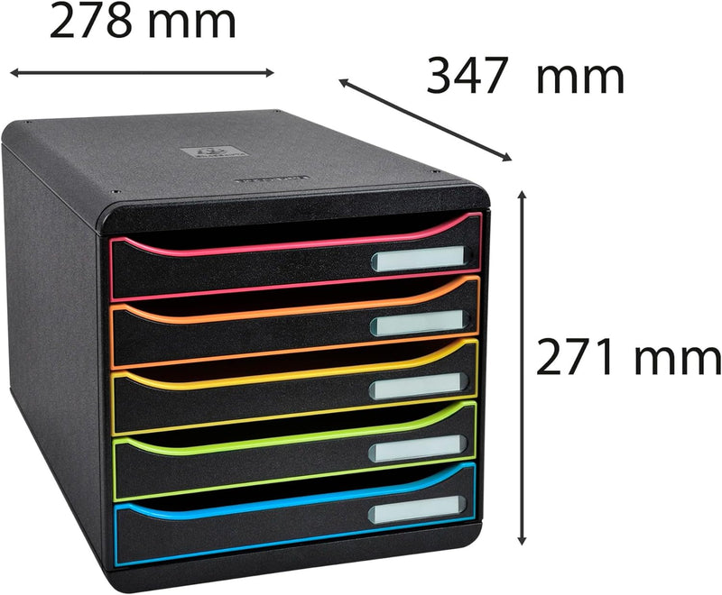 Exacompta 309914D Premium Ablagebox mit 5 Schubladen für DIN A4+ Dokumente. Stapelbare Schubladenbox