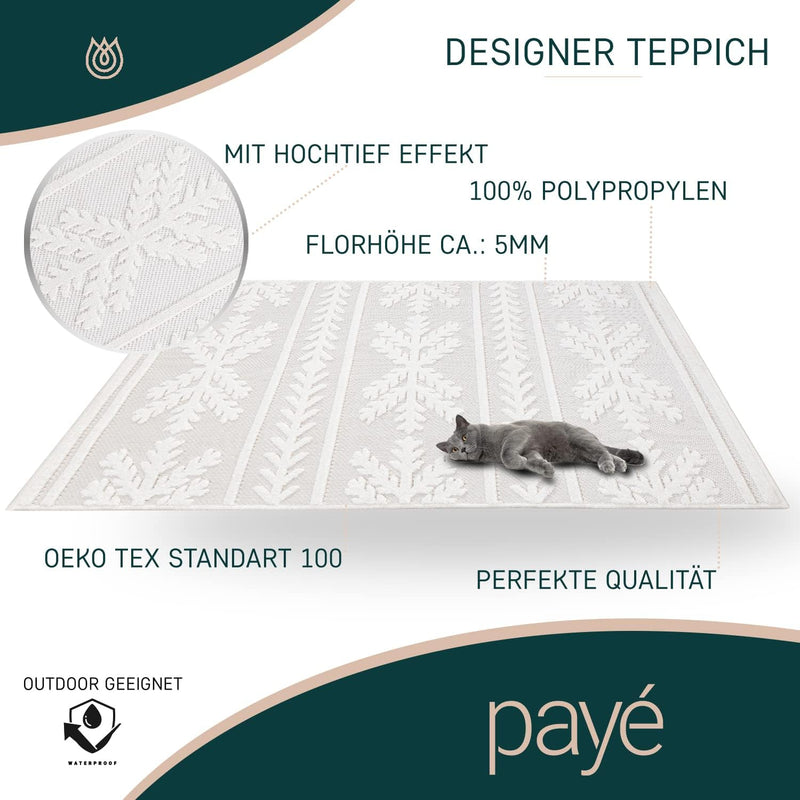 payé Teppich Läufer - Creme Ethno - 60x110cm - Boho Deko Teppiche für Balkon Terrasse Garten - Indoo