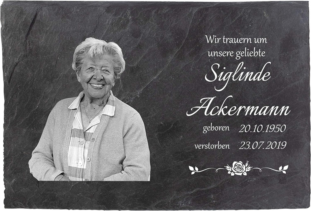 wandmotiv24 Schiefertafel Trauer, Gedenktafel Verstorbene, sie, Querformat 30x20cm Personalisiert Na