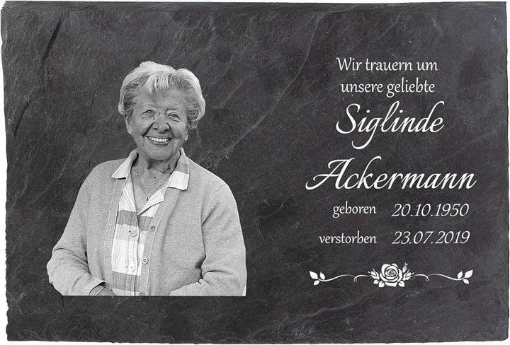 wandmotiv24 Schiefertafel Trauer, Gedenktafel Verstorbene, sie, Querformat 30x20cm Personalisiert Na