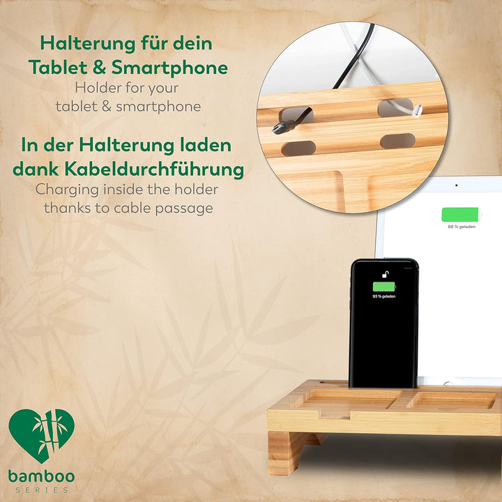 Rubberneck Bambus Schreibtisch Organizer mit Handy-, Tablethalterung - für Tastatur, Maus, Büro Zube