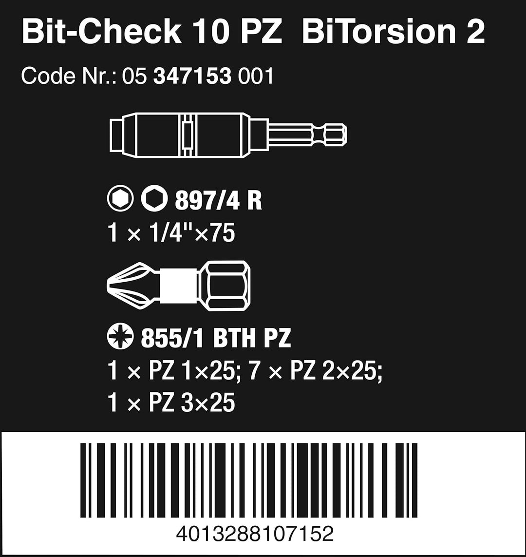 Wera Bit-Sortiment, Bit-Check 10 PZ BiTorsion 2, 10-teilig, 05347153001