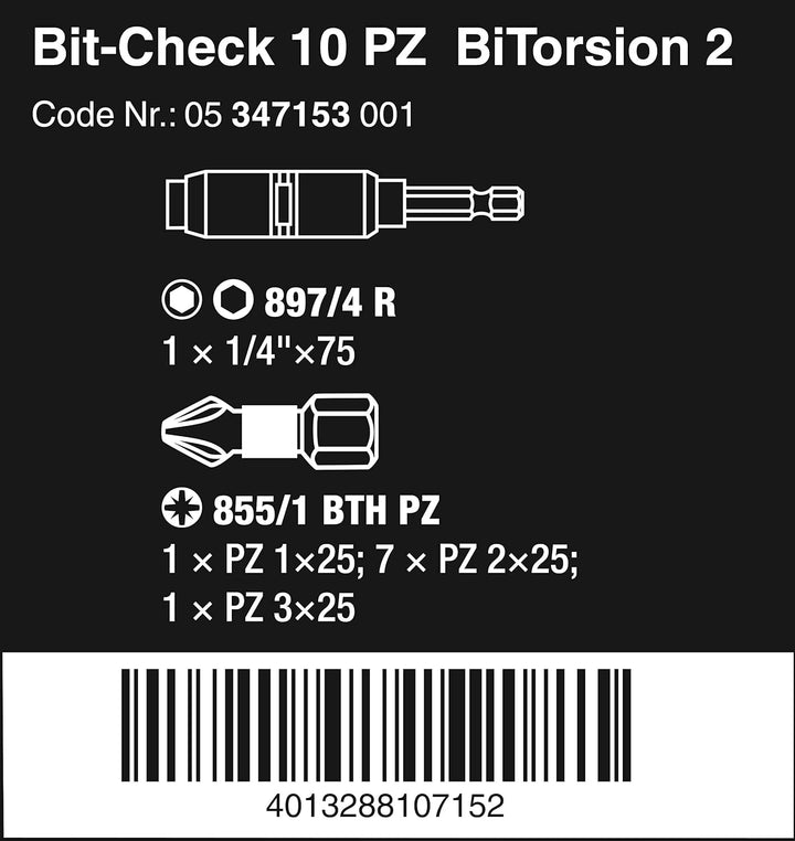 Wera Bit-Sortiment, Bit-Check 10 PZ BiTorsion 2, 10-teilig, 05347153001