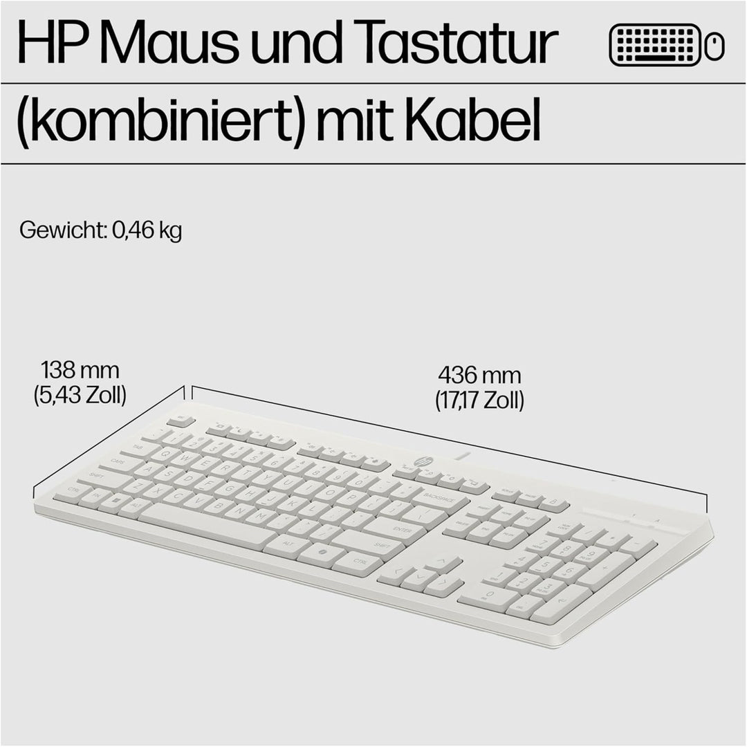 HP 225 - Tastatur-und-Maus-Set - 100% - Full Size - USB - QWERTZ - Deutsch - Cashmere White