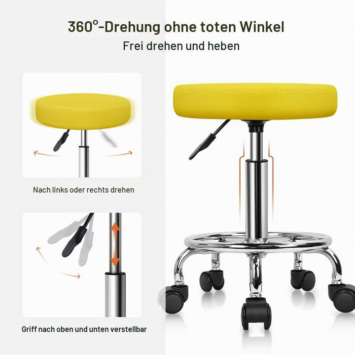 KKTONER Rollhocker höhenverstellbar drehbar Barhocker Arbeitshocker aus Kunstleder Bürohocker Gelb,