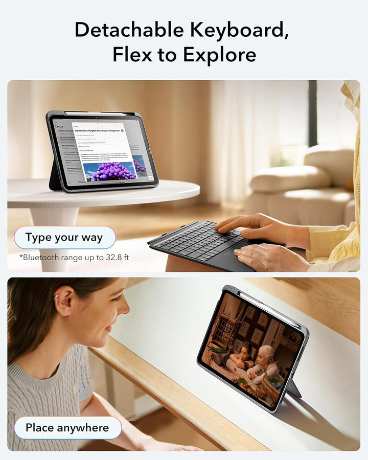 ESR iPad 11 (A16) 2025/10 Generation Flex Hülle mit Tastatur, ultraleichte magnetische abnehmbare Ke