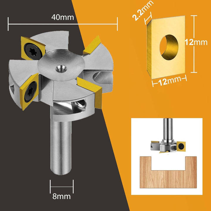 SpeTool Planfräser Vernickelt 8mm Schaft 40mm Oberfräser Wendeplatten Spoilboard 4 Flöten CNC Fräser