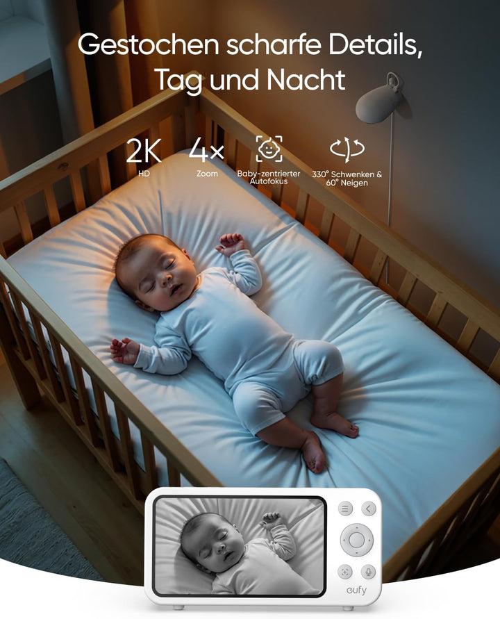 eufy Babyphone mit Kamera E20, App- & Offline-Steuerung, 2K HD, Ultraklare Nachtsicht, Schwenk-Neige