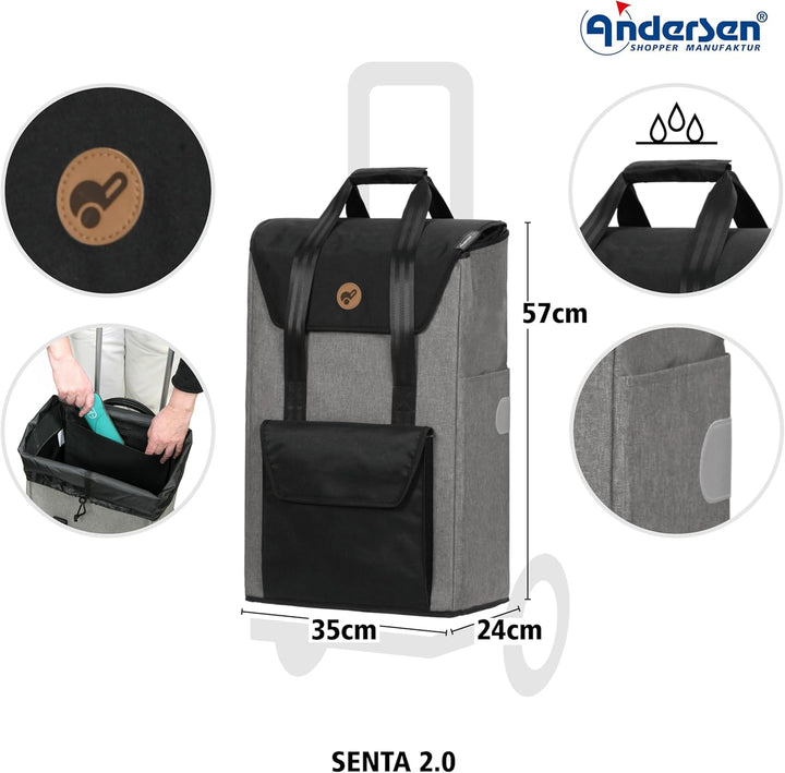 ANDERSEN Einkaufstrolley - Royal Shopper Senta 2.0 grau 49 L Einkaufswagen, stilvoll, wasserabweisen