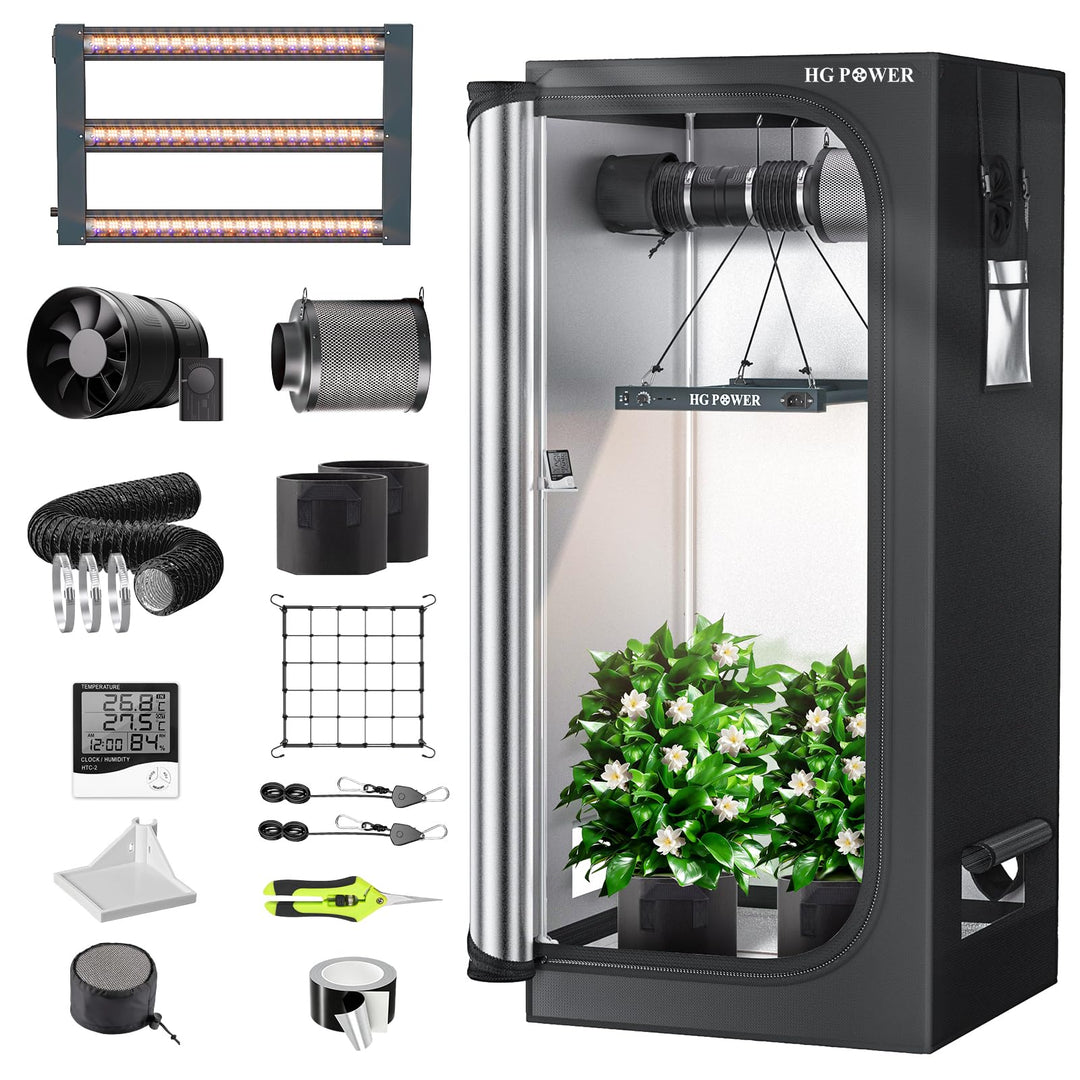 HG Power Growzelt Komplettset 70x70x160cm mit 160W LED Pflanzenlampe 70x70x160 cm, 70x70x160 cm