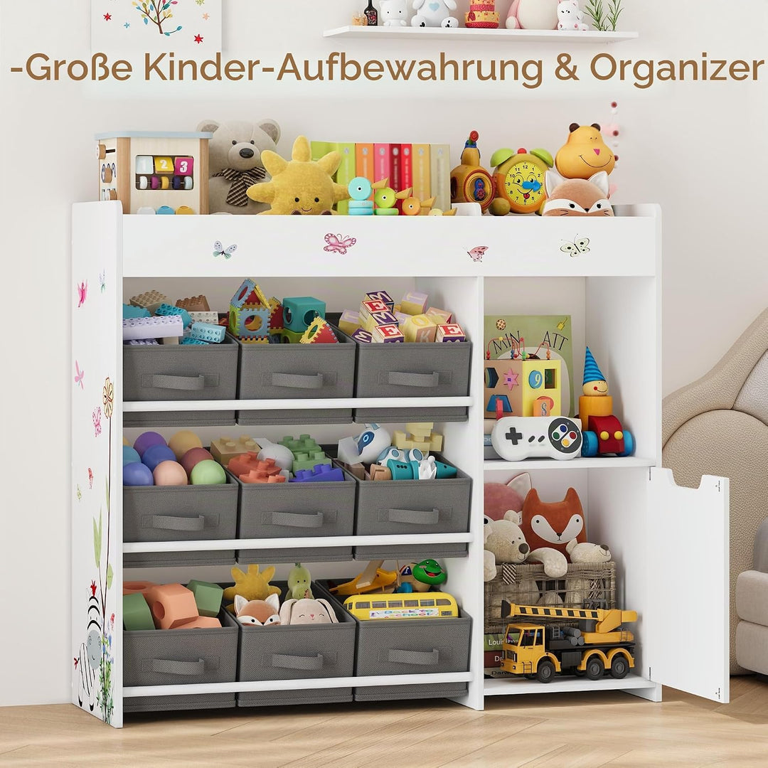HOCSOK Spielzeugregal Kinderregal mit 9 Aufbewahrungsboxen Spielzeug-Organizer Viel Stauraum Bücherr