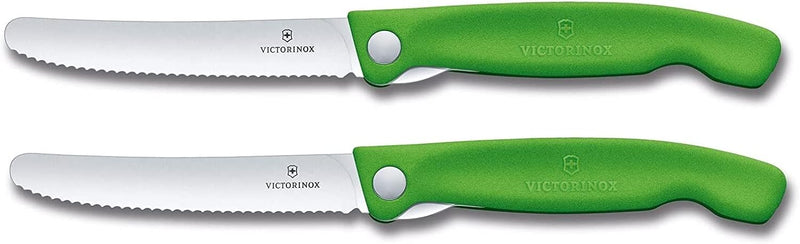 Victorinox 2-tlg Swiss Classic Faltbares Gemüsemesser/Tafelmesser Set, Wellenschliff grün Grün Duo P