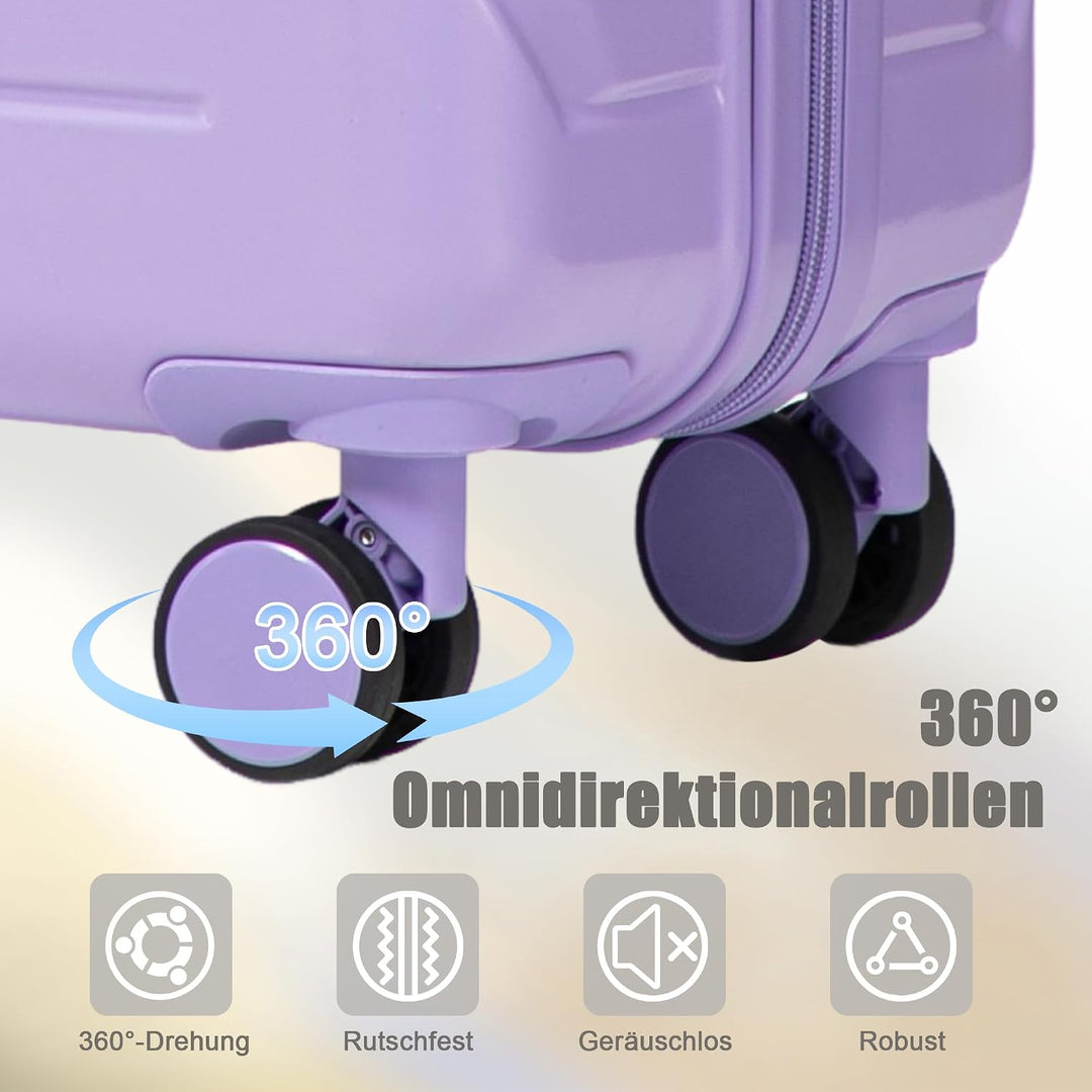 Hartschalen-Koffer Trolley Handgepäck Rollkoffer, Reisekoffer Set mit 4 Rollen, 4er Gepäckset Lila L