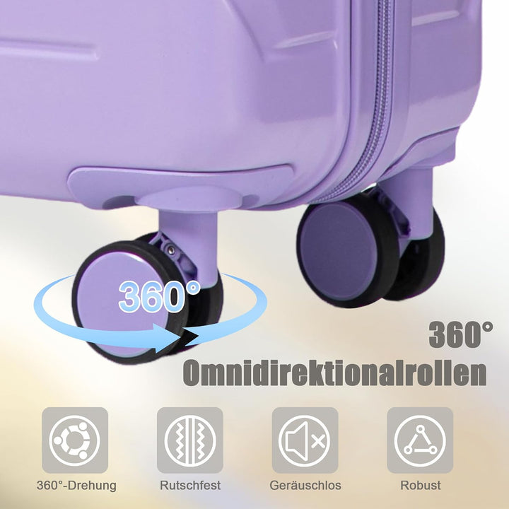 Hartschalen-Koffer Trolley Handgepäck Rollkoffer, Reisekoffer Set mit 4 Rollen, 4er Gepäckset Lila L