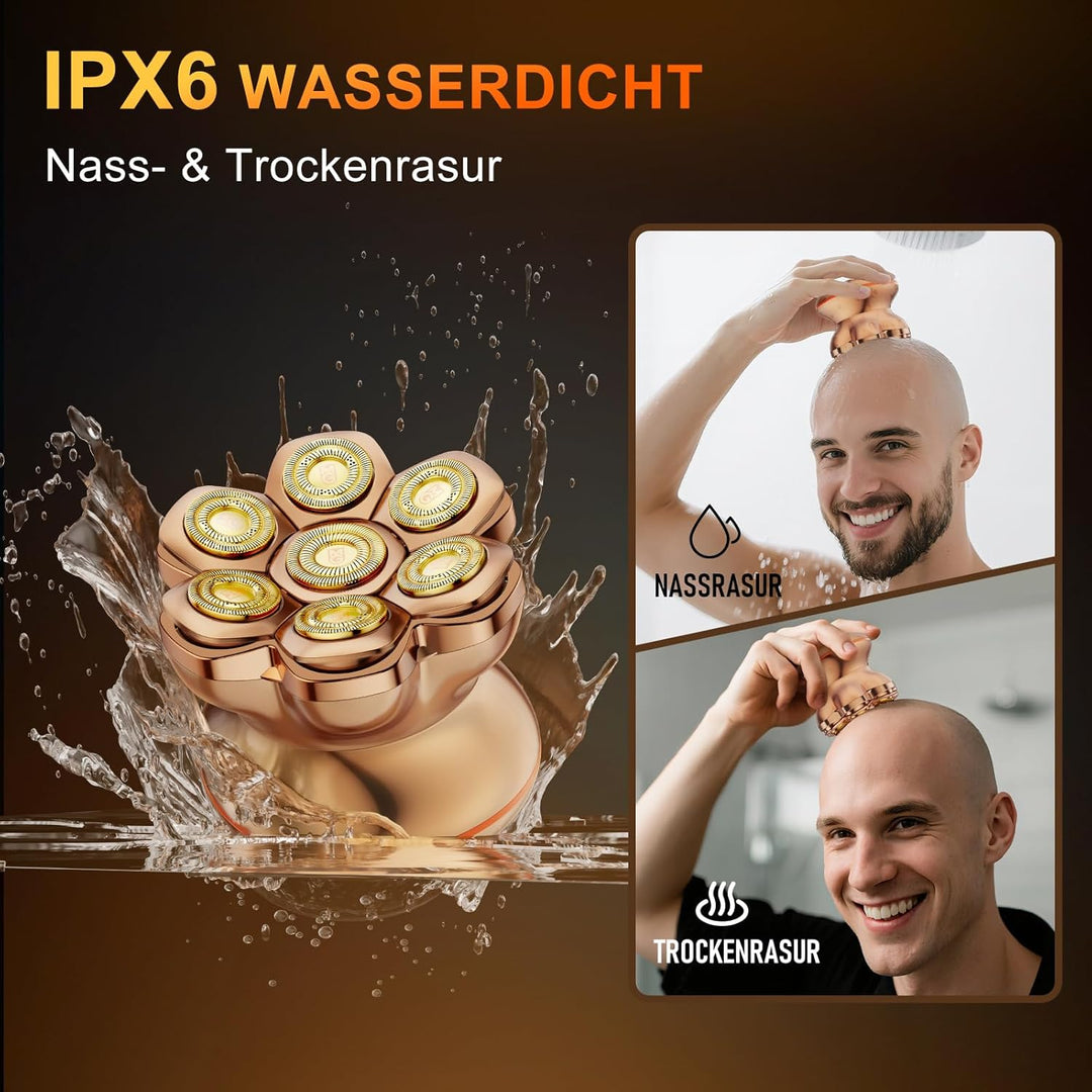 7D PRO Glatzen Rasierer Herren,MAXGROOM IPX6 Wasserdicht Kopfrasierer Glatze mit Magnetische Schwebe