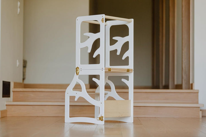 Weco Montessori Kinder Lernturm 2 in 1 Baum Design Tritthocker FSC Zertifikat Schreibtisch Montessor