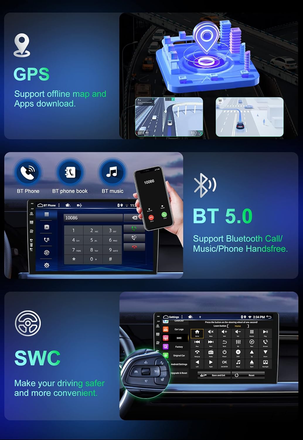 8G+256G 2 Din 9 Zoll IPS Android 14 Stereo Autoradio Für Renault Kadjar 2015-2019 mit GPS Navi Unter