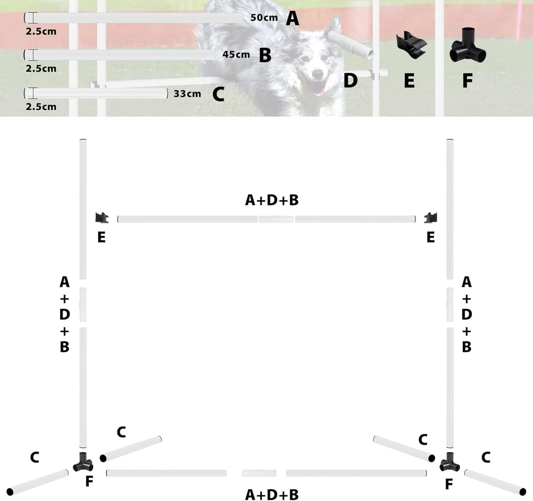 4X Agility Set Hunde Slalomstangen Hund Training Set Höhenverstellbar Kunststoff Hürdenset Hobby Hor