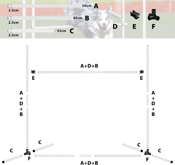 4X Agility Set Hunde Slalomstangen Hund Training Set Höhenverstellbar Kunststoff Hürdenset Hobby Hor