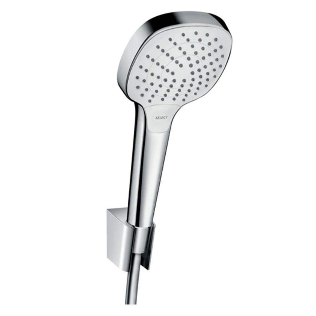 hansgrohe Croma Select E Duschkopf inkl. Duschkopfhalterung, 3 Strahlarten, Weiss/Chrom, Set mit Bra