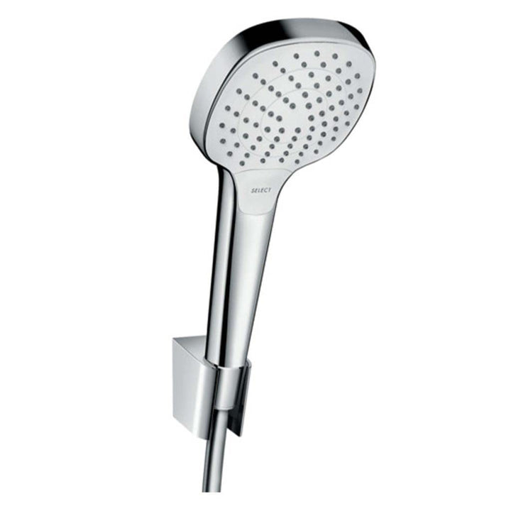 hansgrohe Croma Select E Duschkopf inkl. Duschkopfhalterung, 3 Strahlarten, Weiss/Chrom, Set mit Bra