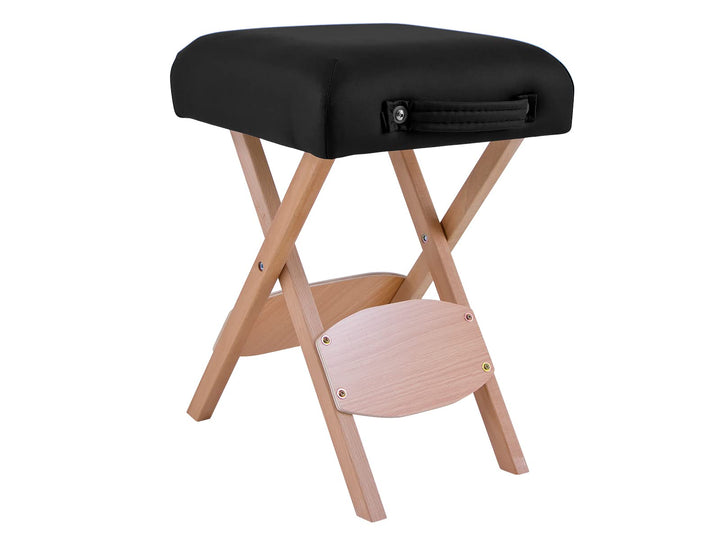 QUIRUMED Klapphocker aus Holz mit Sitz, gepolstert in schwarzer Farbe, vielseitig einsetzbar, Beiste
