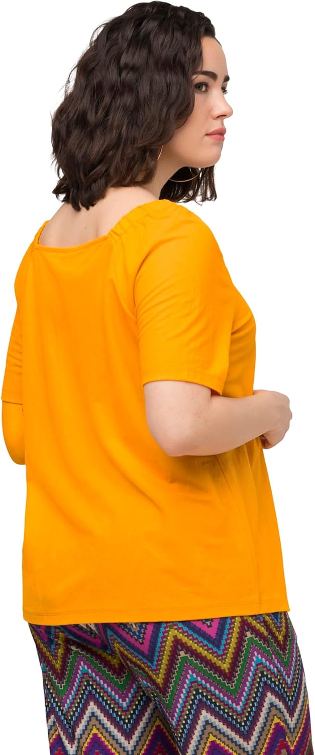 Ulla Popken Damen grosse Grössen Übergrössen Plus Size Shirtbluse, Kräuselungen, V-Ausschnitt, Halba