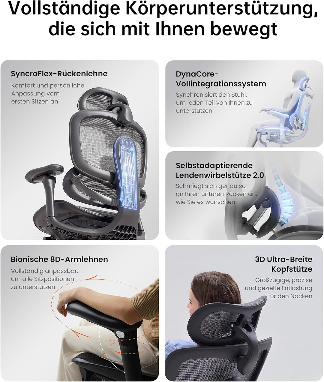 SIHOO Doro C300 Pro V2 Ergonomischer Bürostuhl, Adaptive Unterstützung | 8D Armlehnen, Atmungsaktive