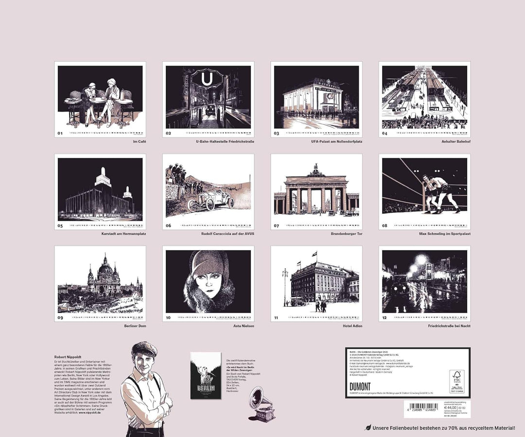 DUMONT - Berlin: Die Goldenen Zwanziger 2025 Wandkalender, 60x50cm, Kunstkalender mit Zeichnungen vo