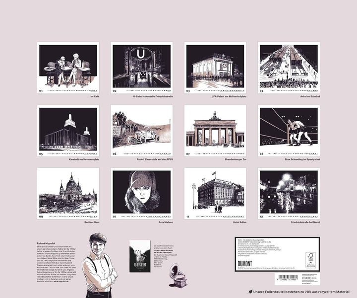 DUMONT - Berlin: Die Goldenen Zwanziger 2025 Wandkalender, 60x50cm, Kunstkalender mit Zeichnungen vo