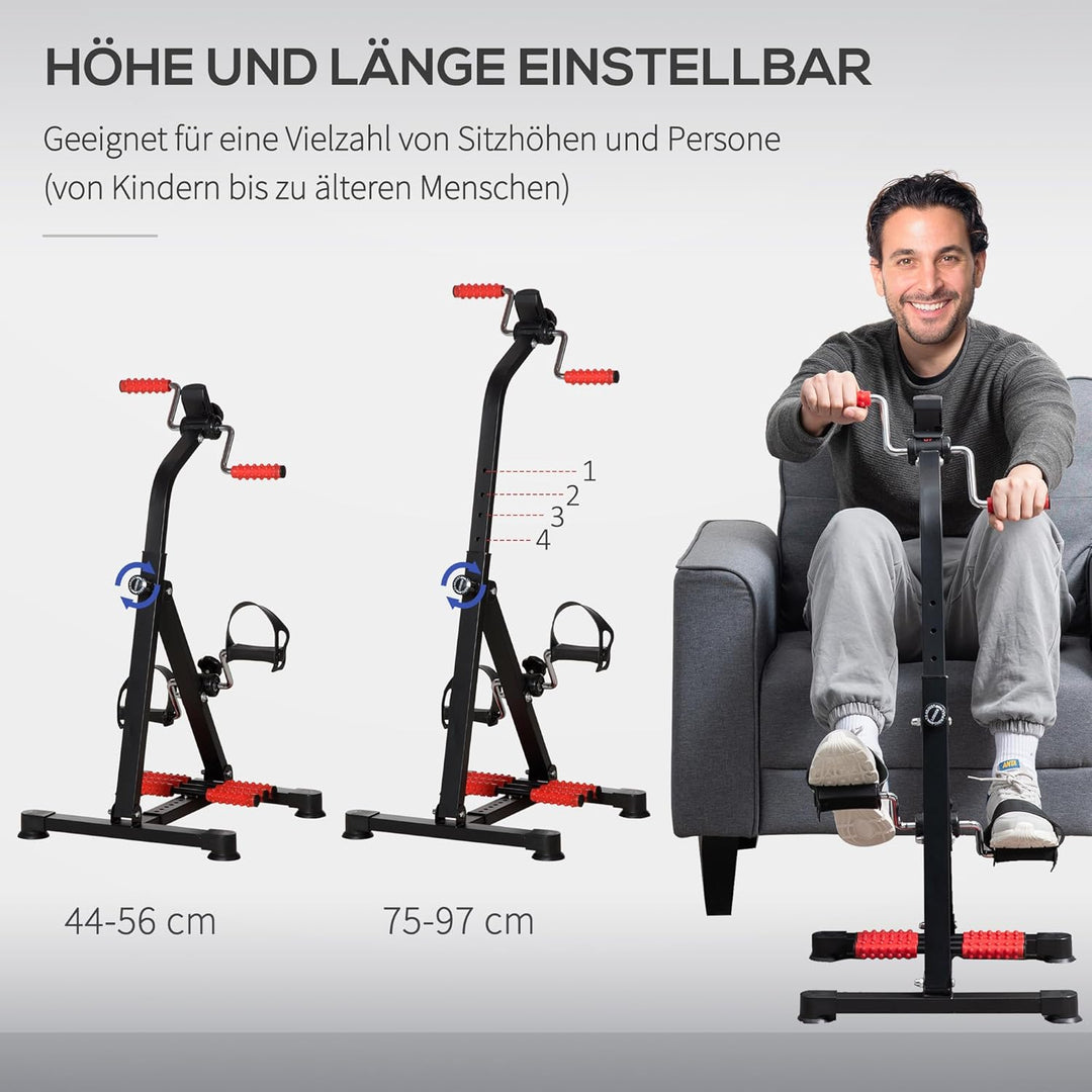 HOMCOM Pedaltrainer für Senioren Höhen- und Längenverstellbar Mini Heimtrainer mit Griff LCD Display