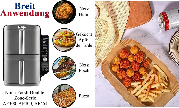 Backpapier für Heissluftfritteuse Ninja Doppelkammer 125 Stück Air Fryer Ninja AF300 EU AF400 AF451