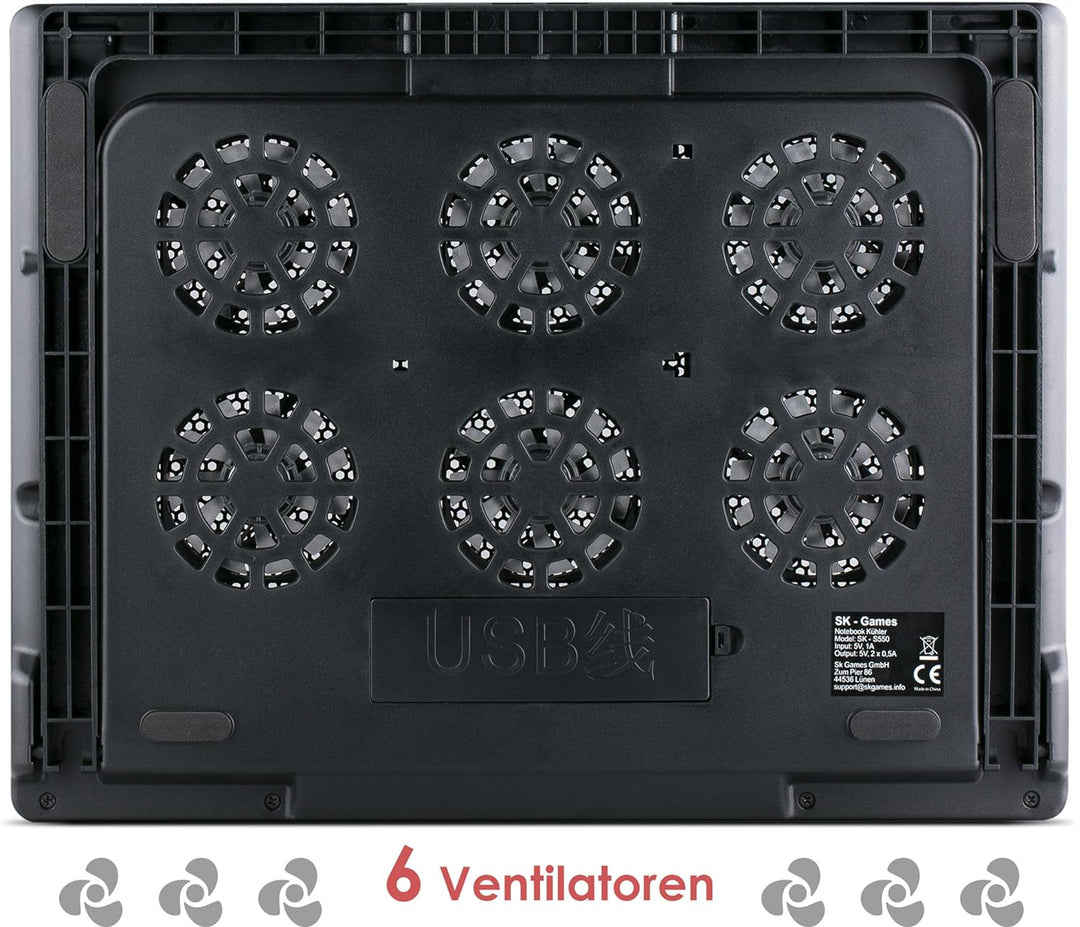 skgames Notebook Laptop Kühler Gamer Ständer Unterlage für 10-17 Zoll, 6 x LED Lüfter, LCD Lüfterste