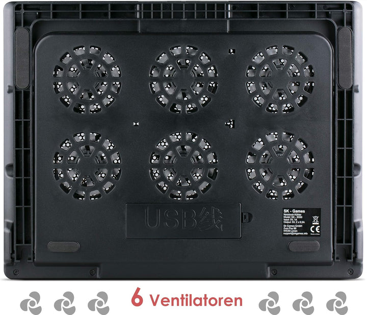 skgames Notebook Laptop Kühler Gamer Ständer Unterlage für 10-17 Zoll, 6 x LED Lüfter, LCD Lüfterste