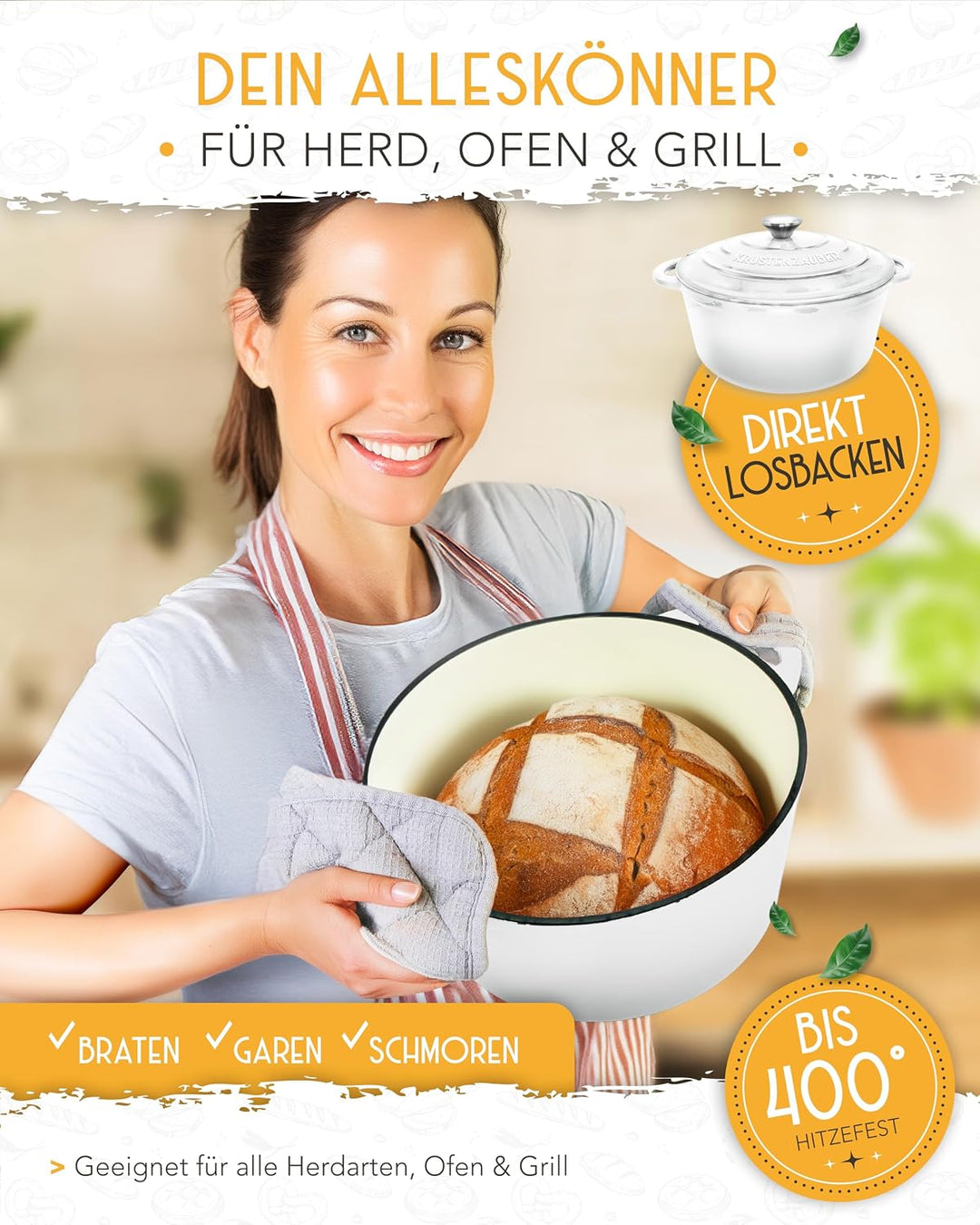 KRUSTENZAUBER Brotbackform mit Deckel im XXL-Set für selbstgebackenes Brot | Grosses Brotbackset als