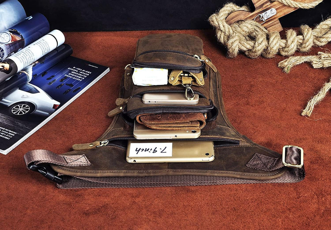 Le'aokuu Herren Echtes Leder Motorrad Taktik Gürtel Hüfttasche Drop Leg Cross Over Bag