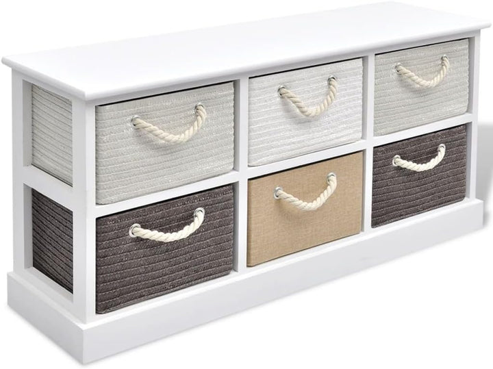 Festnight Aufbewarhungsbank 6 Schubladen Kommode Aufbewahrungsbox Schrank Holz 95 x 28 x 47 cm