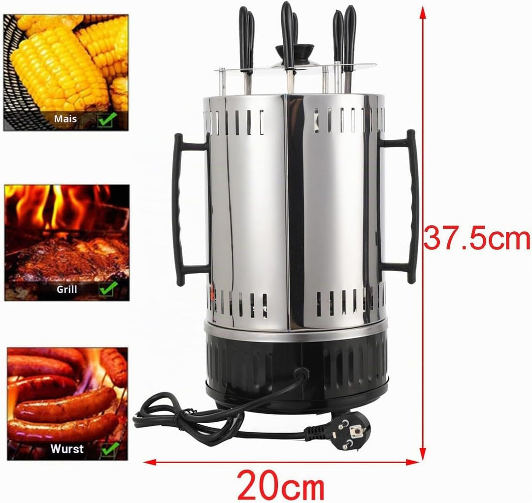 L-home 1000W Vertikaler Elektrischer Grill, 230V/50Hz Elektrogrill Schaschlikgrill mit 6 Spiesse, 38