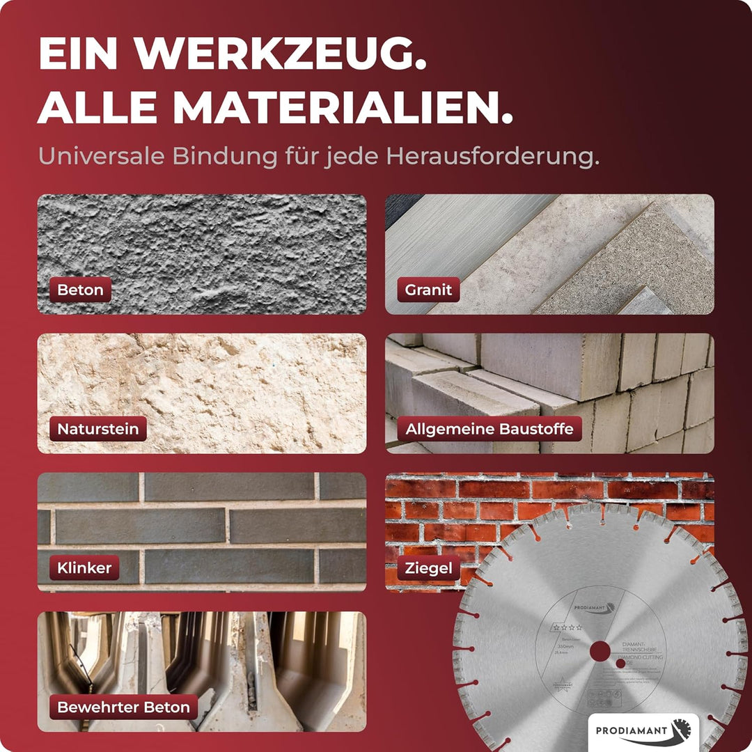PRODIAMANT Laser Diamanttrennscheibe 350mm x 25,4 Beton Stahlbeton Stein und Ziegel Diamant Turbo-Se