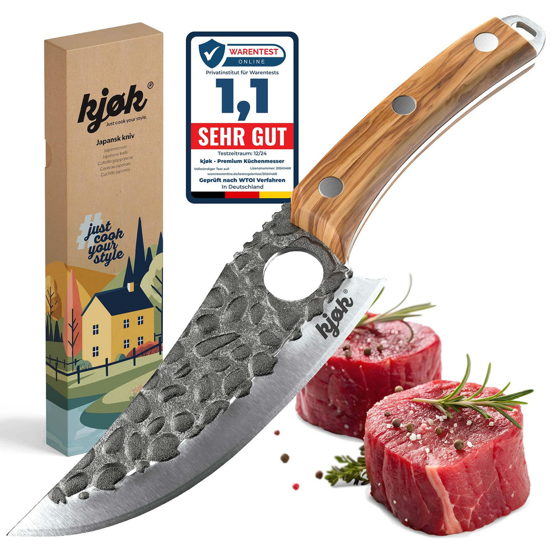 kjøk Premium Küchenmesser Japan Style Härte 58±2 HRC Klinge 15cm mit Loch und Olivenholzgriff Kochme