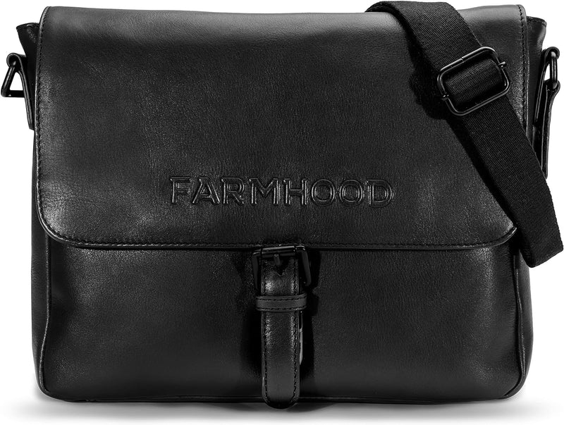 FARMHOOD Memphis Damen/Herren Aktentasche mittelgross 32 cm - Messenger Bag aus Leder mit 2 Steckfäc