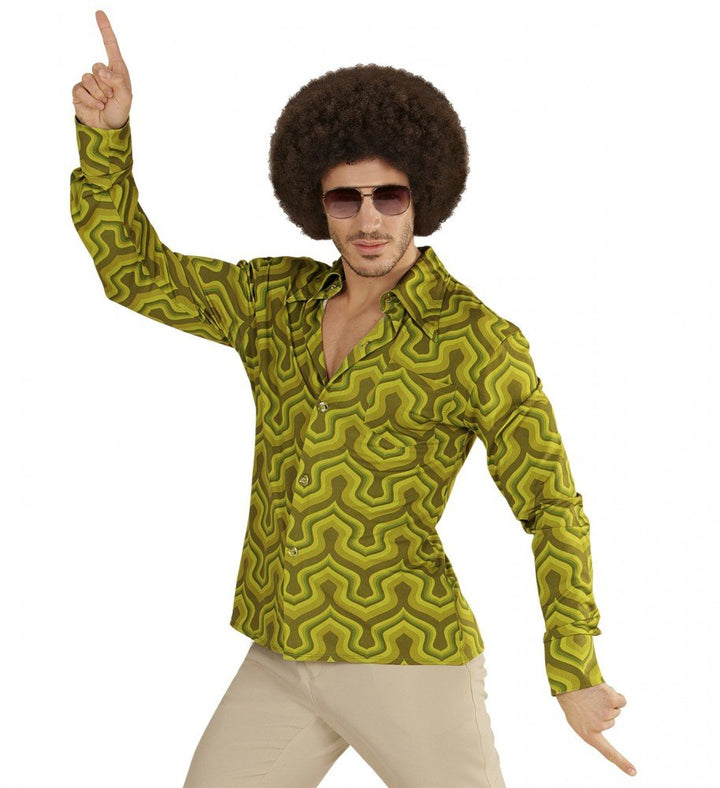 shoperama 70er Jahre Retro Hemd mit Tapetenmuster Grün Disco Herren Kostüm Siebziger Schlager L-XL G