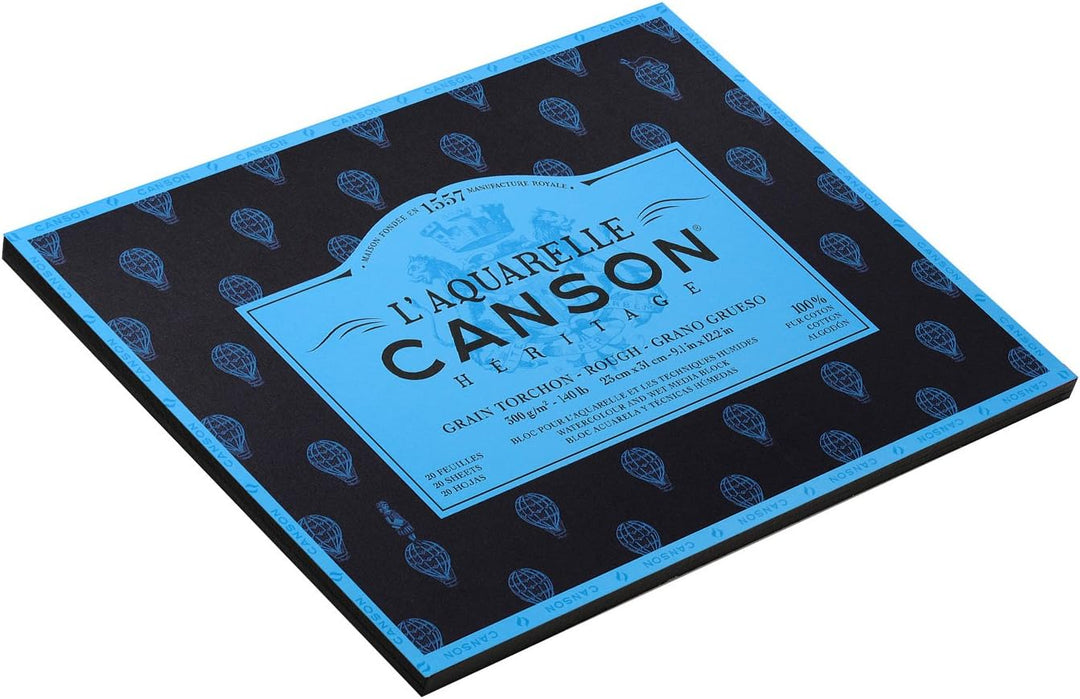L'Aquarelle Canson Héritage Geschirrtuchblock, 23 x 31 cm, 20 Blatt, 300 g, 4-seitig, geklebt, Weiss