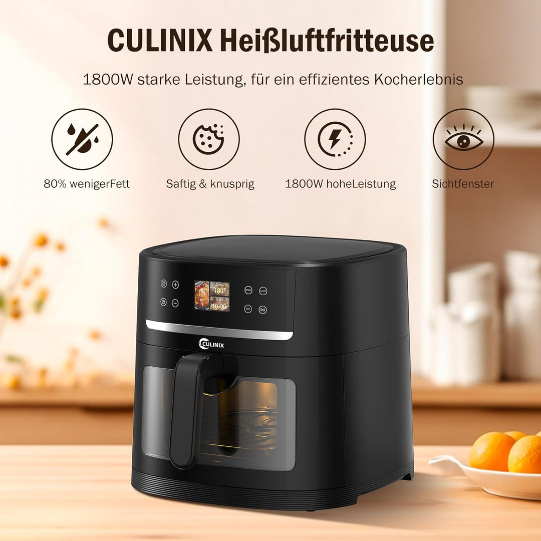 Heissluftfritteuse XXL, 8L Air Fryer mit Kamera, Sichtfenster und Shake Reminder, DIY-Funktionalität