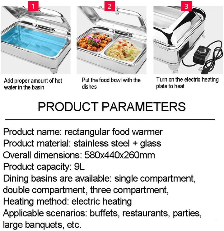 Chafing Dish, Warmhaltebehälter Essen, Buffetwärmer Speisenwärmer Elektrisch, Wärmebehälter für Esse